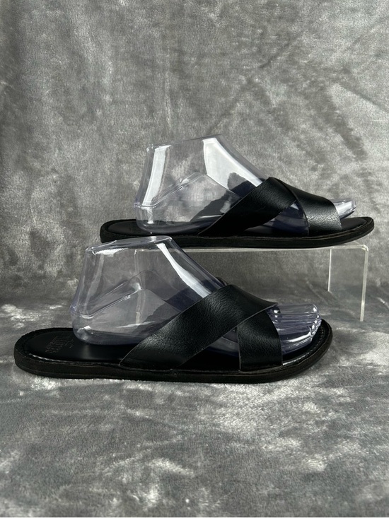 Hollister Shoes - Hollister Leather Slides Womens Large 9/10 Runs Narrow Black Slip On Flat Sandal